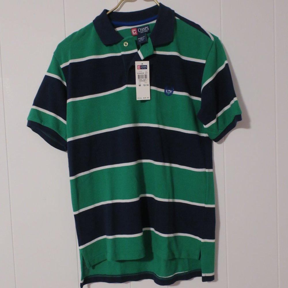 Chaps Green/Blue/White Polo M 12/14 NWT